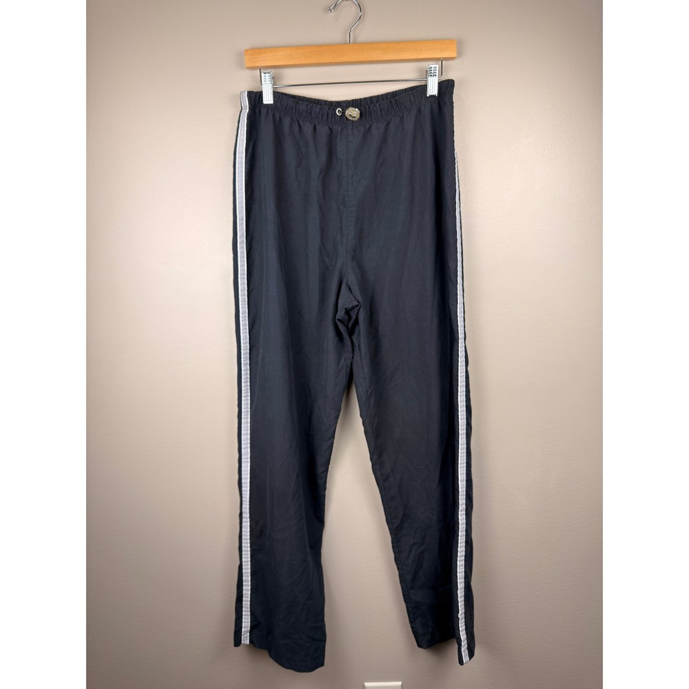 Vintage 90s Vital Track Pants Black White Side Stripe Elastic Waist Medium USA